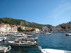 On the island of Hvar, complete with sunshine and crystal clear blue water.