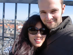 Nicola with fiancé Philip on top of Rundetårn in Copenhagen
