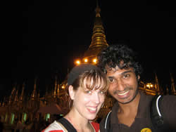 My husband and I at Shwedagon Pagoda in Yangon