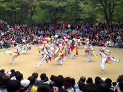 Korean traditional marching band performing at the Folk Village in Suwon
