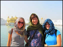 Girls at the amritsar temple, I do have to cover my blonde hair here sometimes