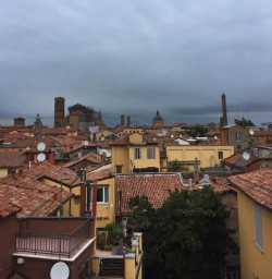 The rooftops of Bologna on a cloudy day