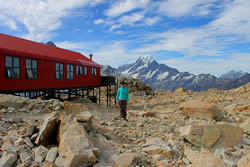 Diane at Mueller Hut with Mt. Cook in the background