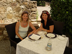 Or you can break the bank and have an unforgettable meal on that sought-after terrace or piazza. Here, the author and friend lunching at the Poggio Antico winery, Montepulciano. 