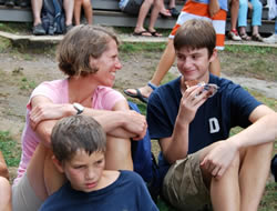 At summer camp with two sons	