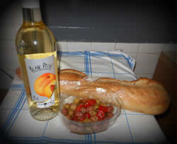Fave French food - baguette, wine & olives