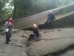 Family visiting the Roche Tremblante in Huelgoat forest