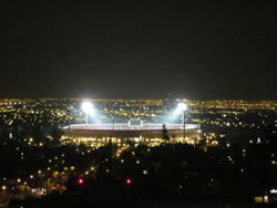 View from my apartment with the Estadio Nacional lit up at night