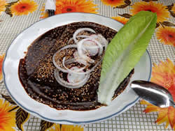 A plateful of mole poblano, Puebla's most iconic dish