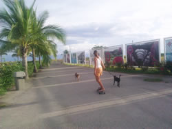 Jen enjoying an afternoon in the marina of La Cruz de Huanacaxtle with her two dogs.