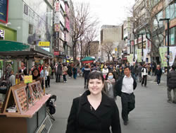 Shopping in Insadong, a famous neighborhood in Seoul. 