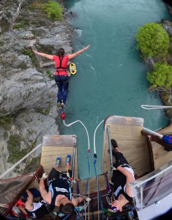 Leaping off the famous Kawarau Bridge Bungy