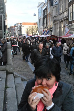 Eating a broodje beenham (baked ham roll) at the Dordrecht Christmas Market