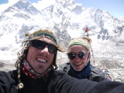 Brian and Noelle at the end of their Everest Base Camp Trek. On the summit of Kalla Pattar (5,550m), with Everest in the background.