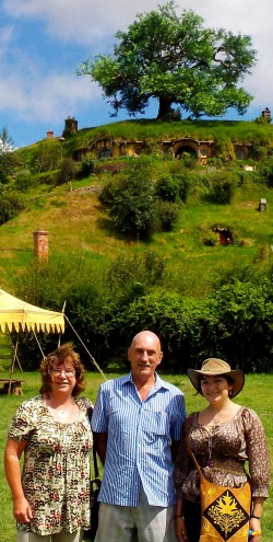 Mum, Grandpa and I in Hobbiton
