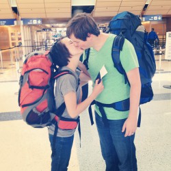 My husband and me at the airport leaving for our new life in Vienna, Austria.