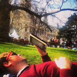 Will reading and relaxing in front of Vienna's city hall - Rathaus.