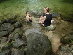 Relaxing by a waterfall