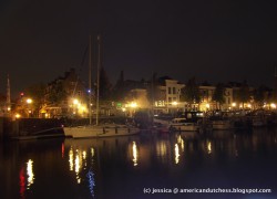 Dordrecht harbor and ships at night