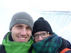Trying to stay warm at a wintry Niagara Falls