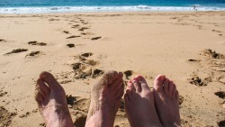 Our feet on a rare visit to the beach
